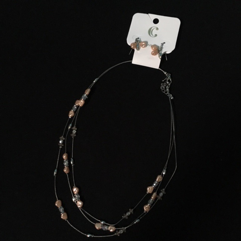 Multilayer Peach Necklace and Earrings Set